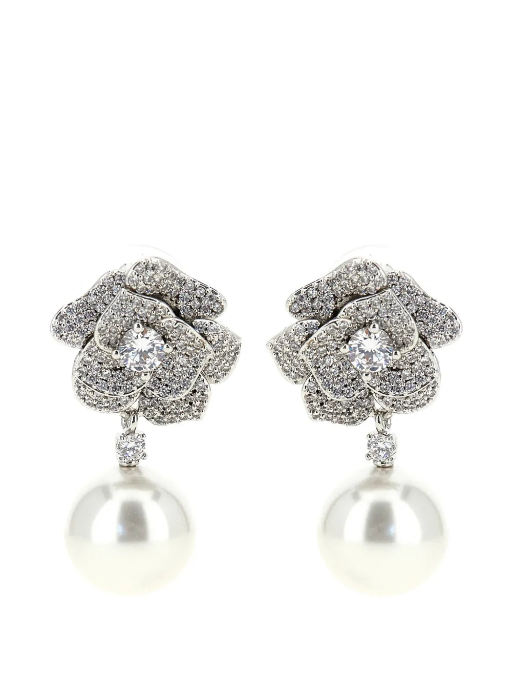 Mini crystal flower pearl earrings
