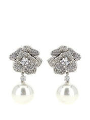Mini crystal flower pearl earrings