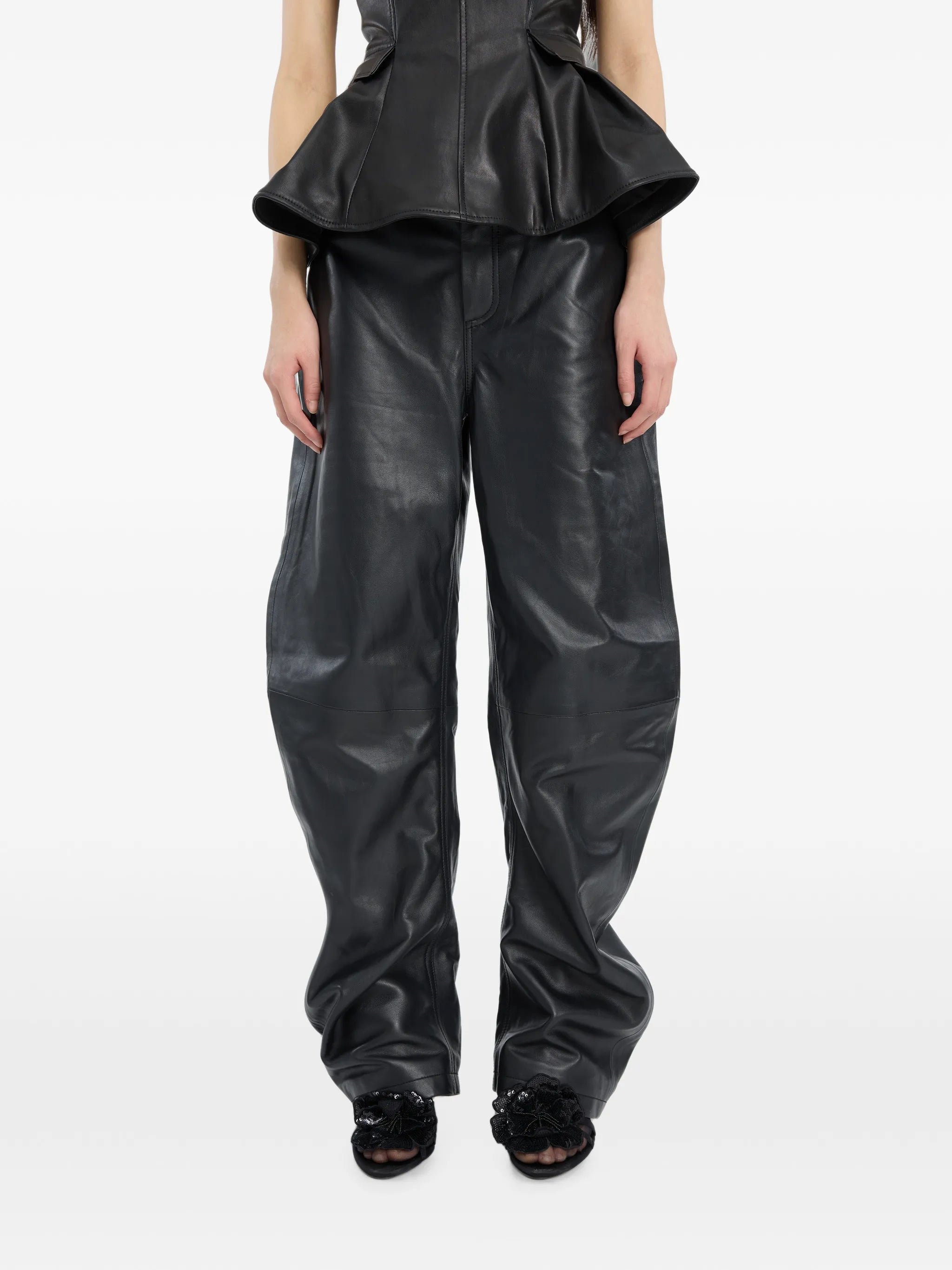 Barrel leg leather pants