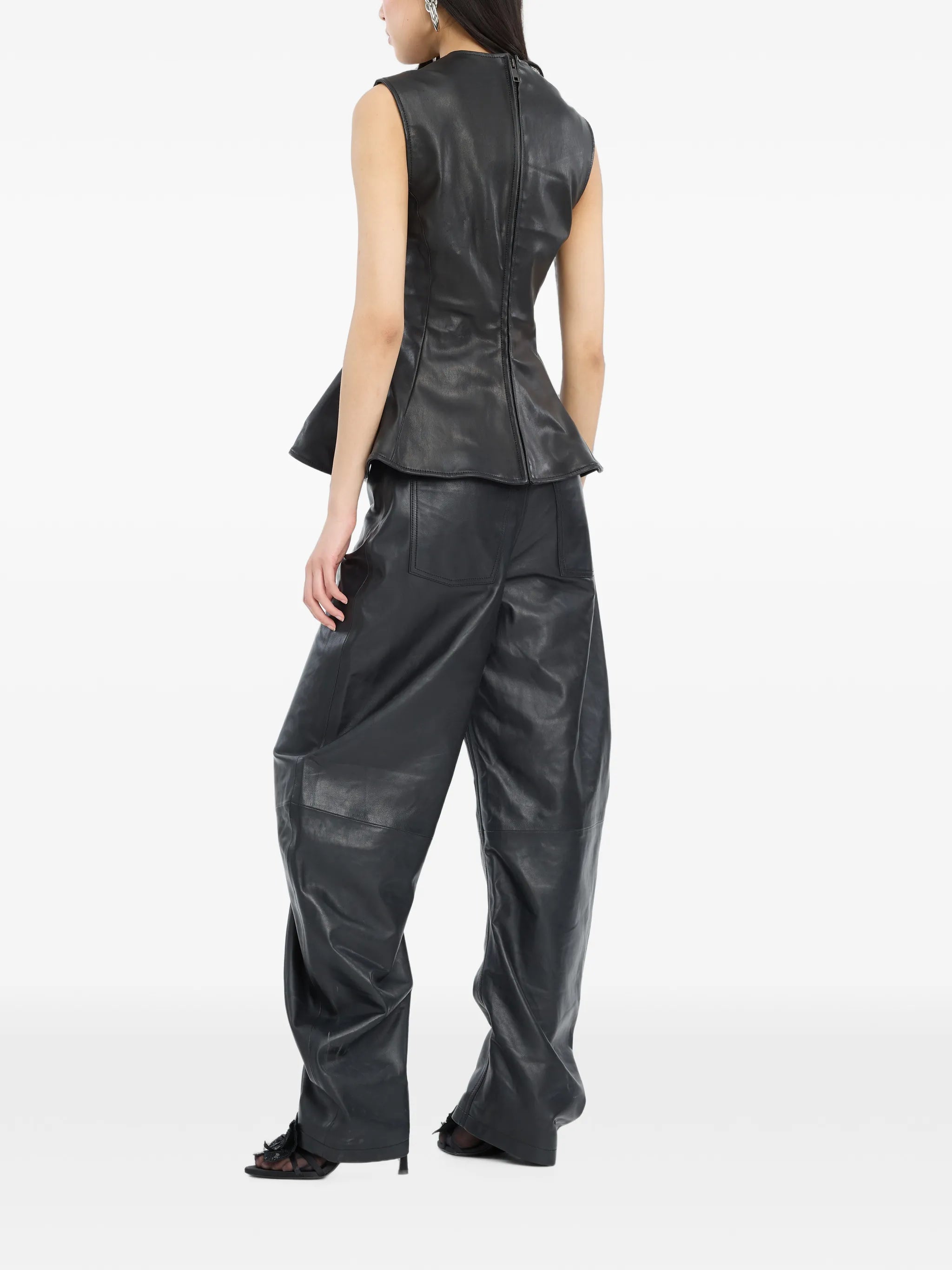 Barrel leg leather pants