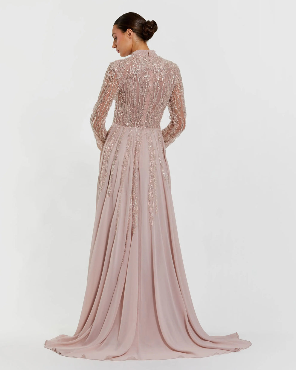 Light purple embellished long sleeve gown with slit