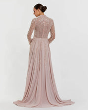 Light purple embellished long sleeve gown with slit