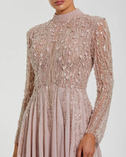 Light purple embellished long sleeve gown with slit