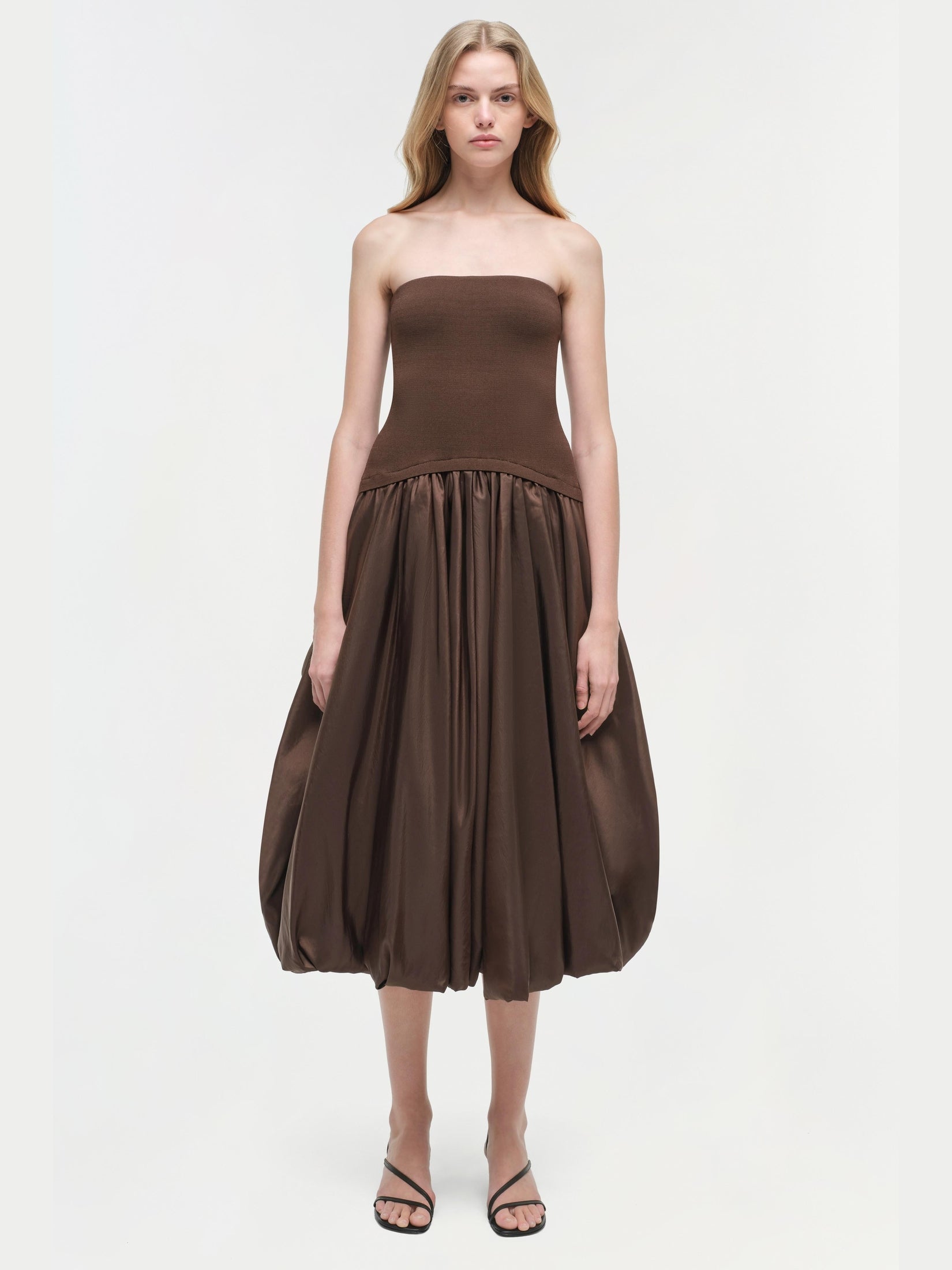 Izzy strapless taffeta midi dress