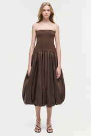 IZZY STRAPLESS TAFFETA MIDI DRESS