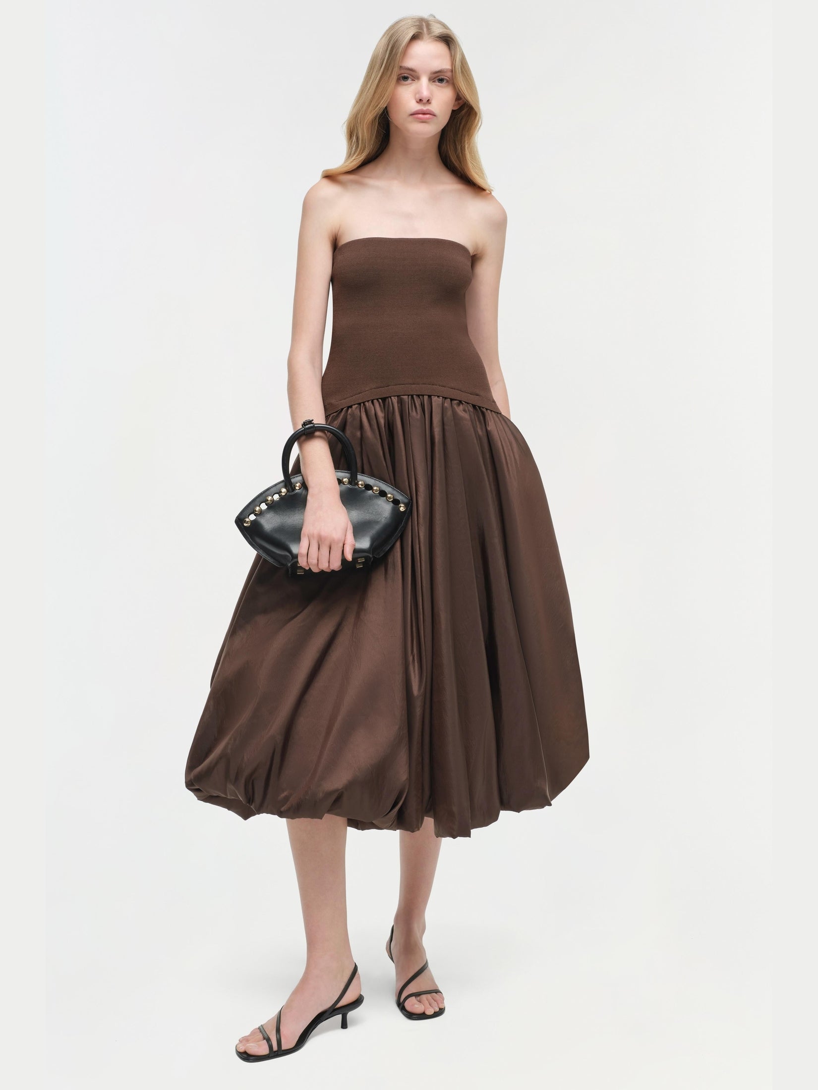 Izzy strapless taffeta midi dress