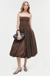 IZZY STRAPLESS TAFFETA MIDI DRESS