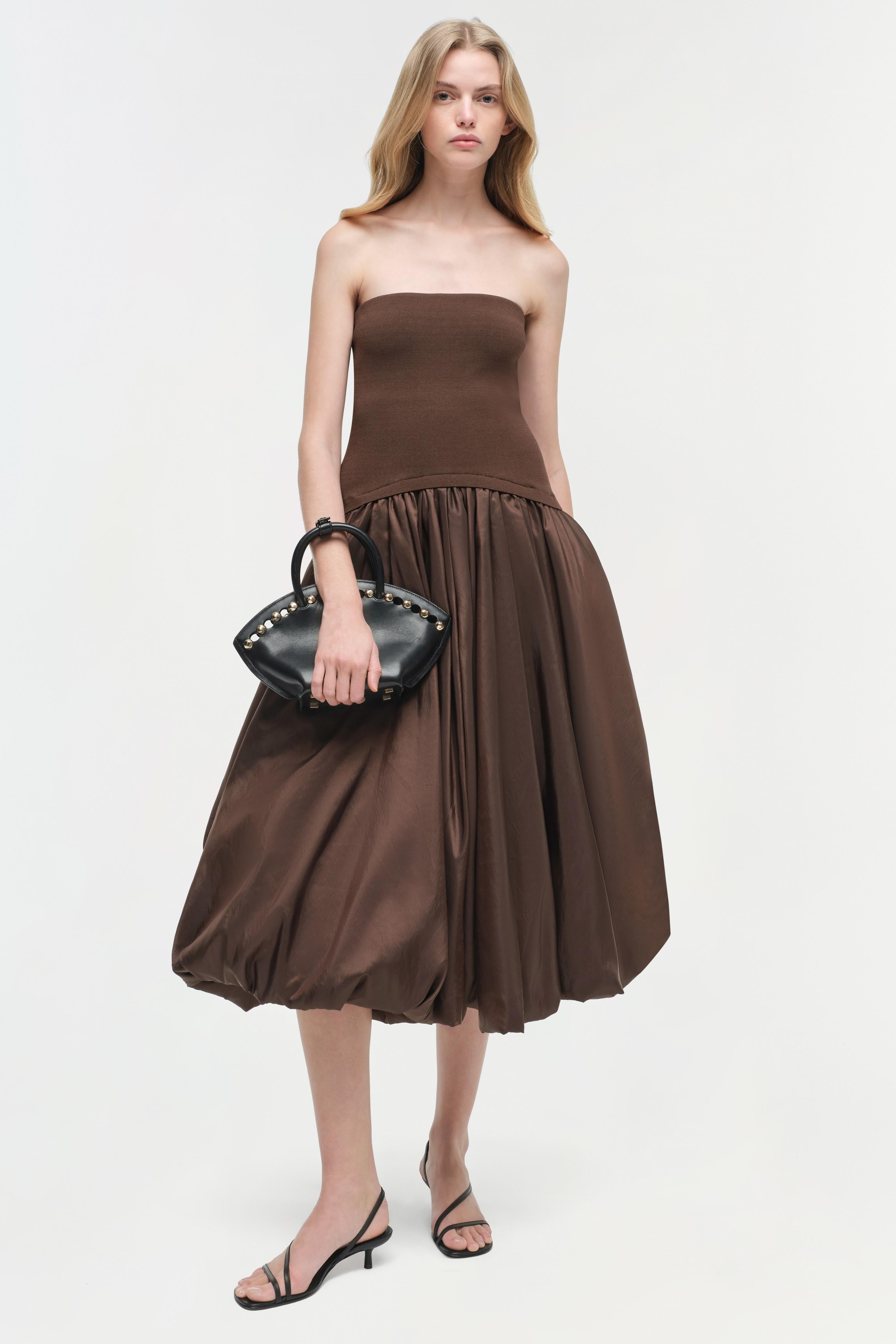 IZZY STRAPLESS TAFFETA MIDI DRESS