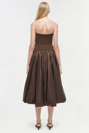 IZZY STRAPLESS TAFFETA MIDI DRESS