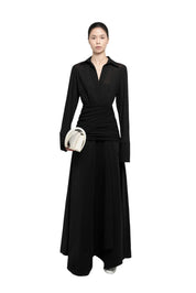 WAIST-CINCHED SHIRT DRESS WIH CLASSIC COLLAR AND DRAPED DETAILS