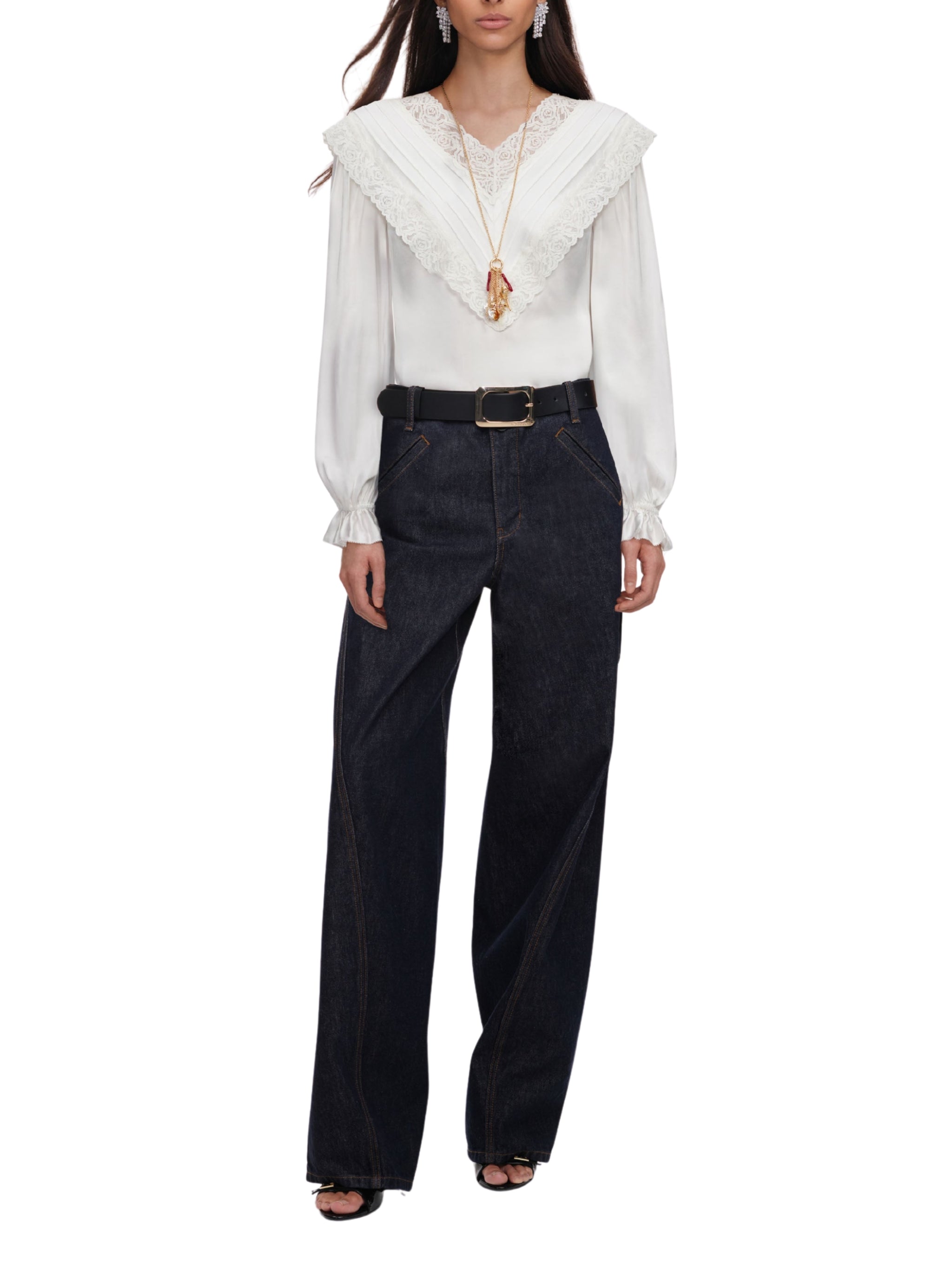 Cream viscose lace top