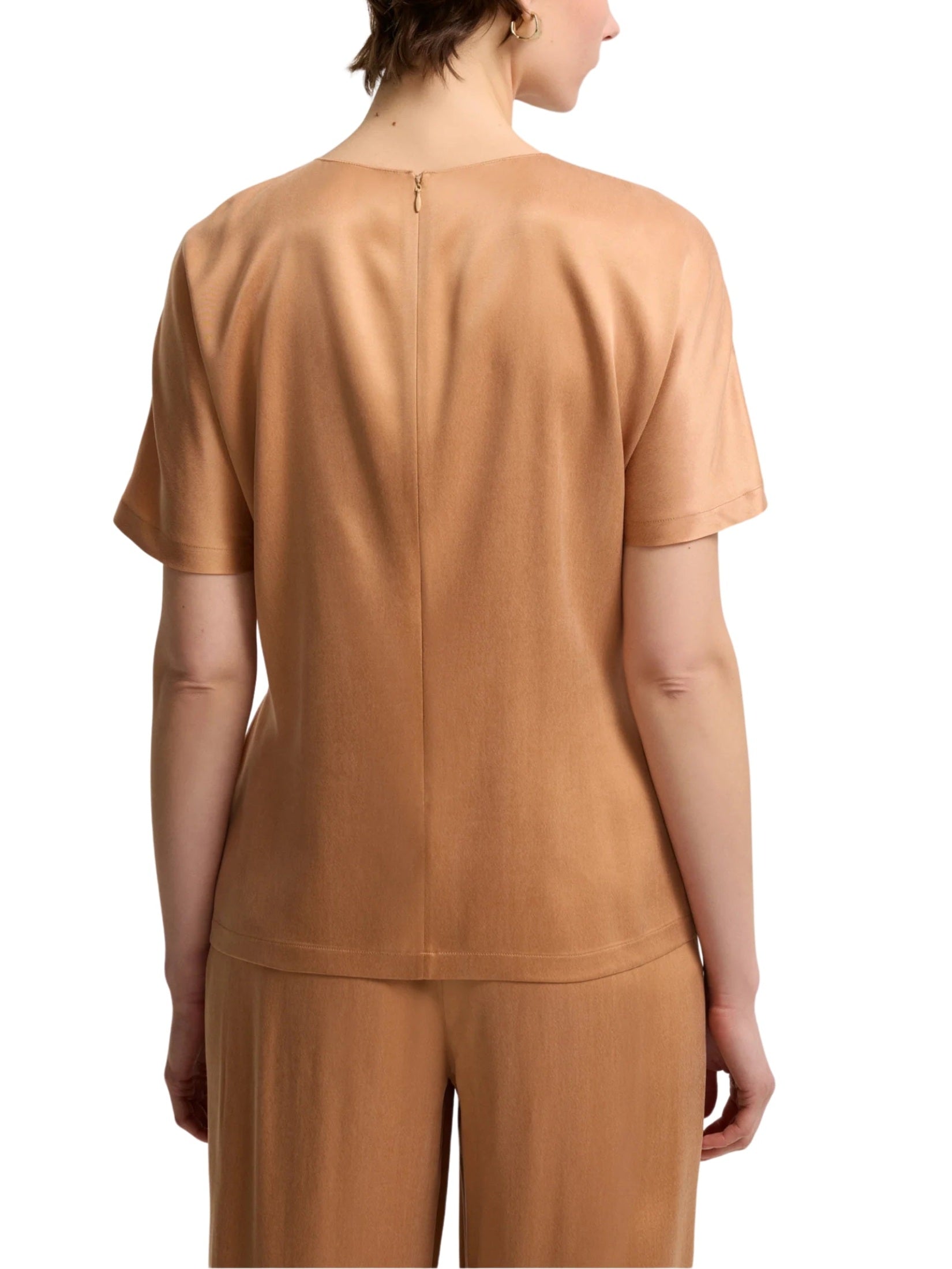 Collarless short sleeve blouse