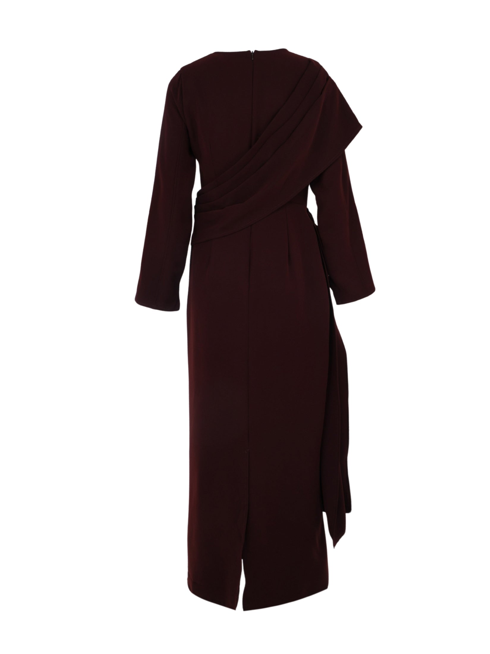 Long sleeves dress strait cut with pleated wrap around shoulder short wrap