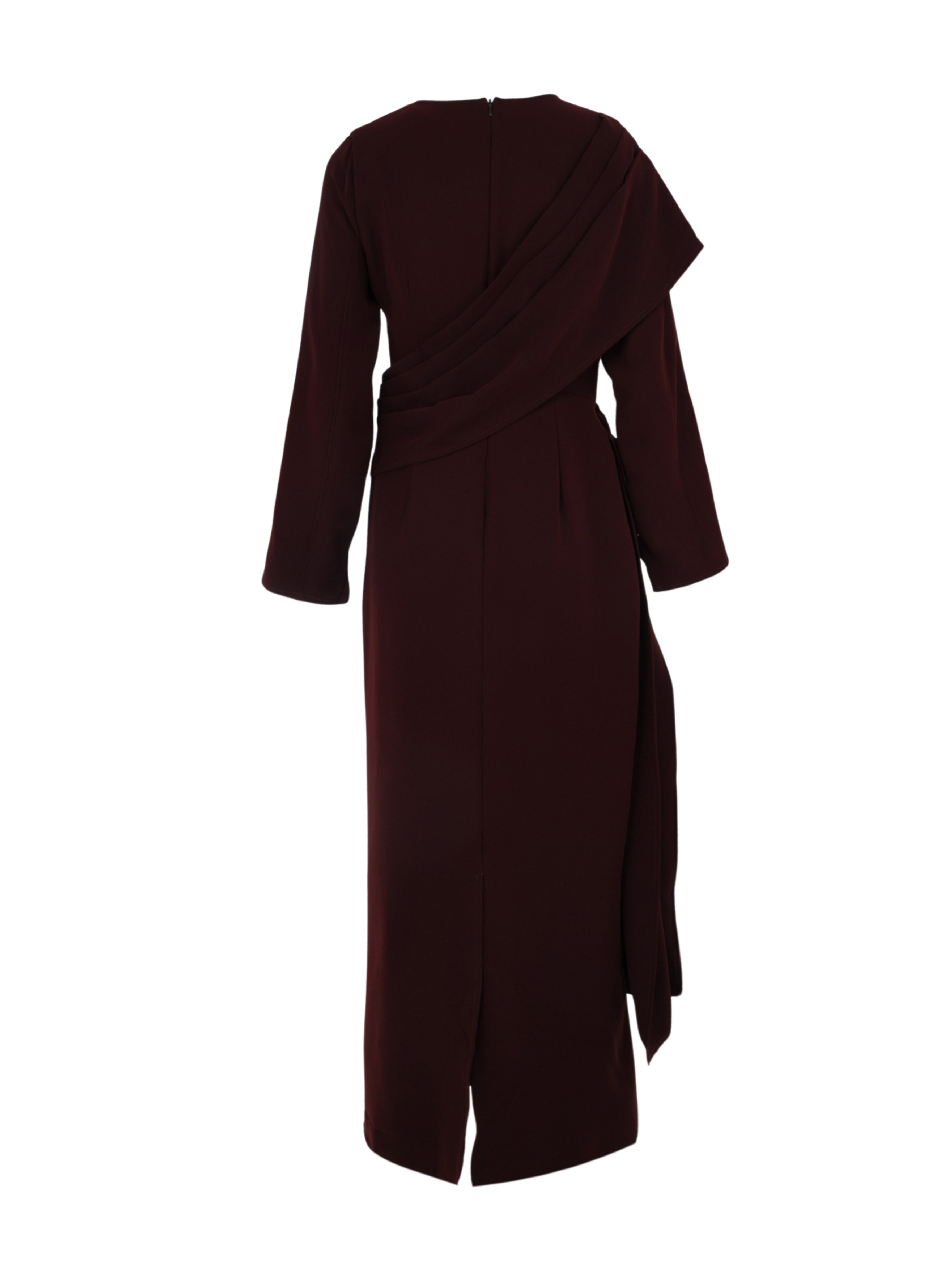 Long Sleeves Dress Strait Cut With Pleated Wrap Around Shoulder Short Wrap