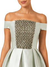 Hand embroiderd chest short sleeves off shoulder dress ballroom baloon dress