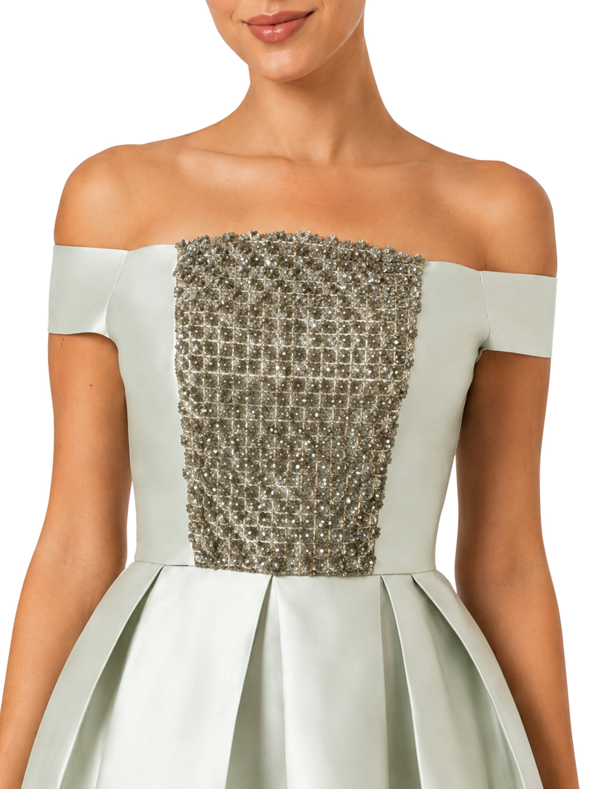 Hand embroiderd chest short sleeves off shoulder dress ballroom baloon dress