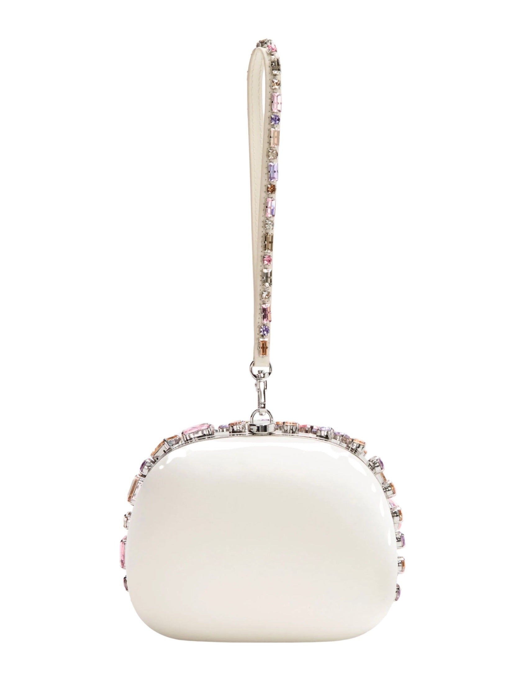 Multi crystal embellished top handle clutch bag