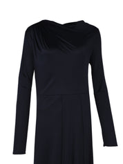 Satin jersey draped long sleeve midi dress