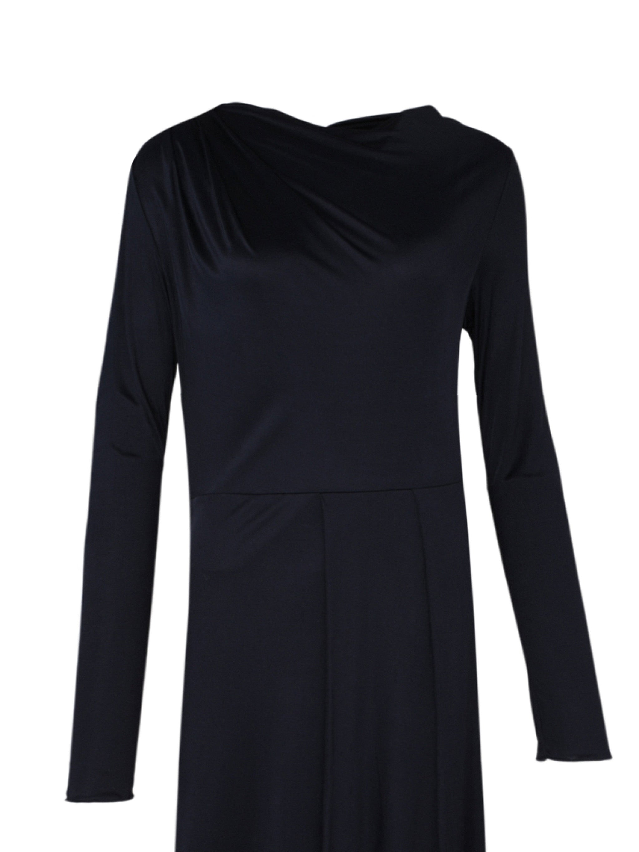 Satin jersey draped long sleeve midi dress