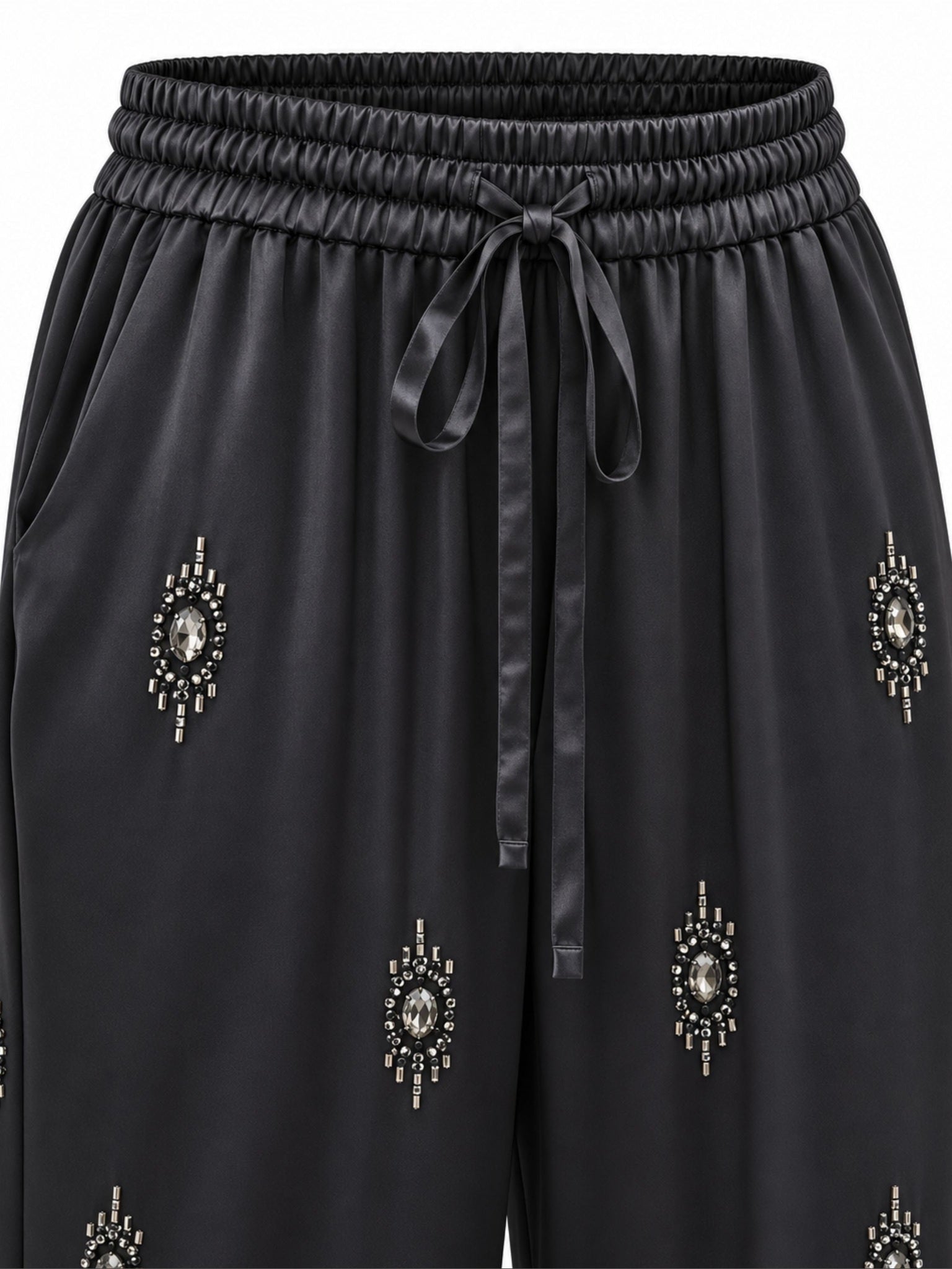 Embroidered Satin Trousers