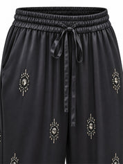 Embroidered Satin Trousers