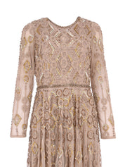 LONG SLEEVE HIGH NECK EMBELLISHED MESH GOWN