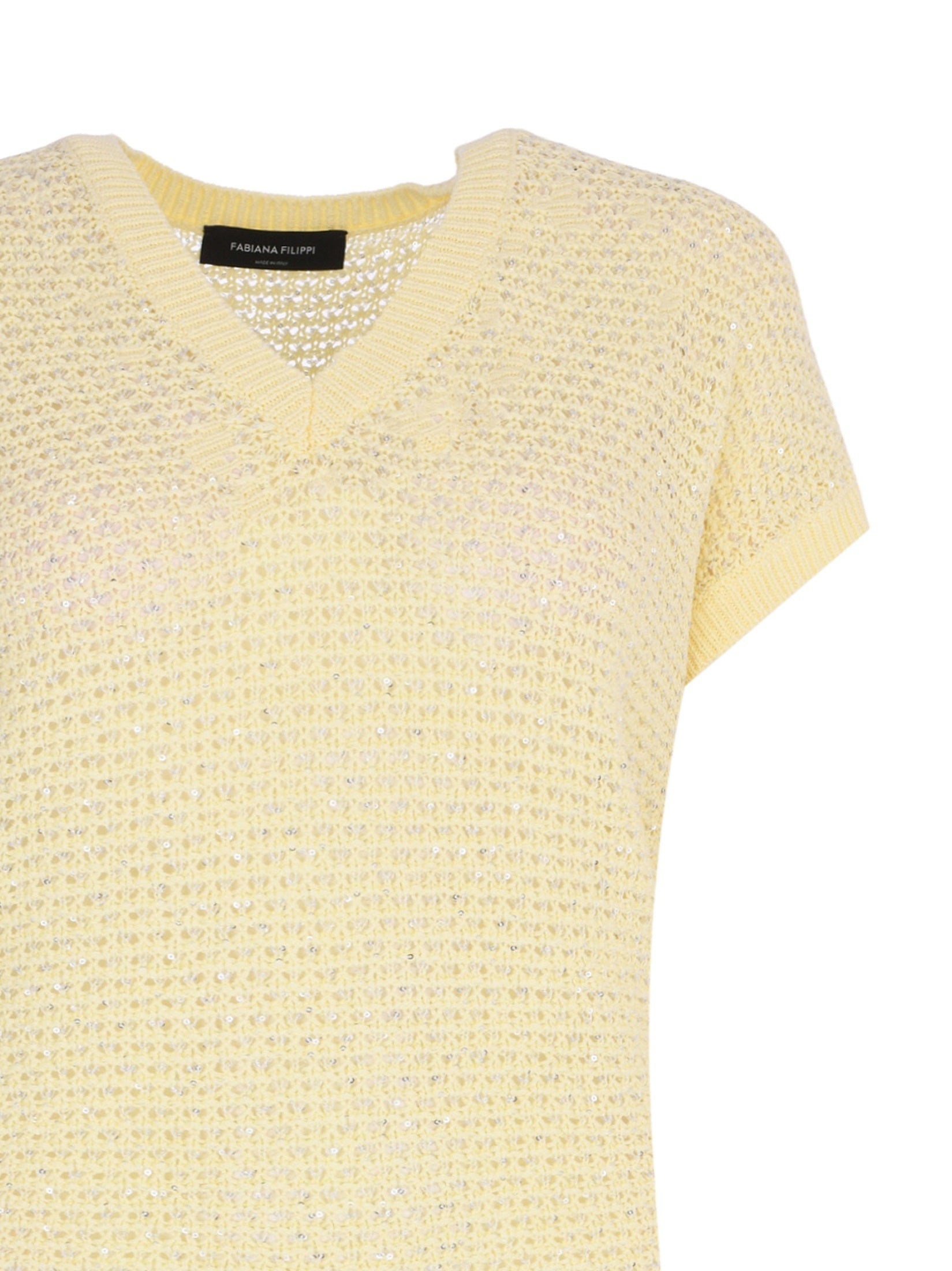 Sequin ribbon crochet v neck cape