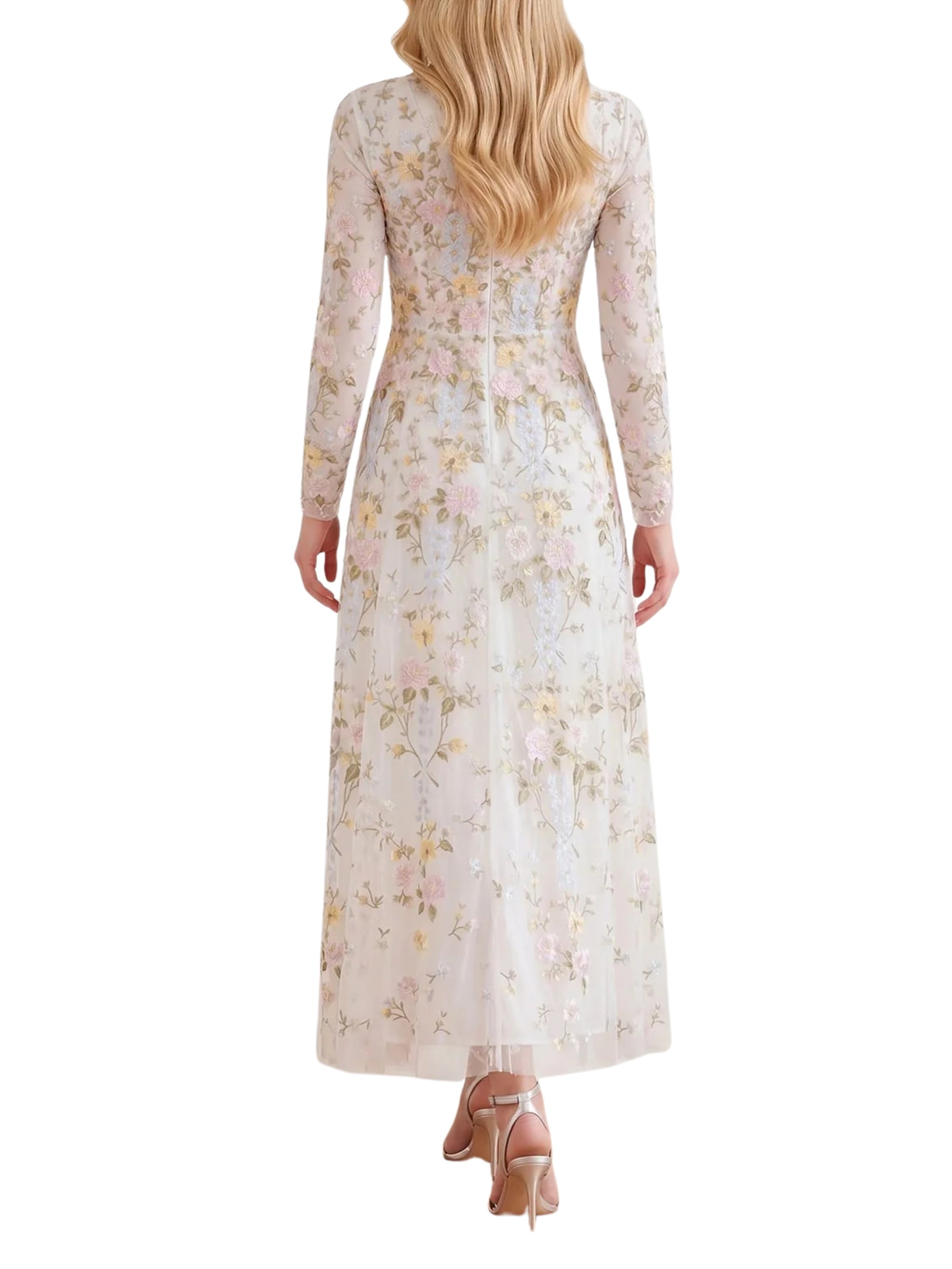 Garden rose long sleeve ankle gown
