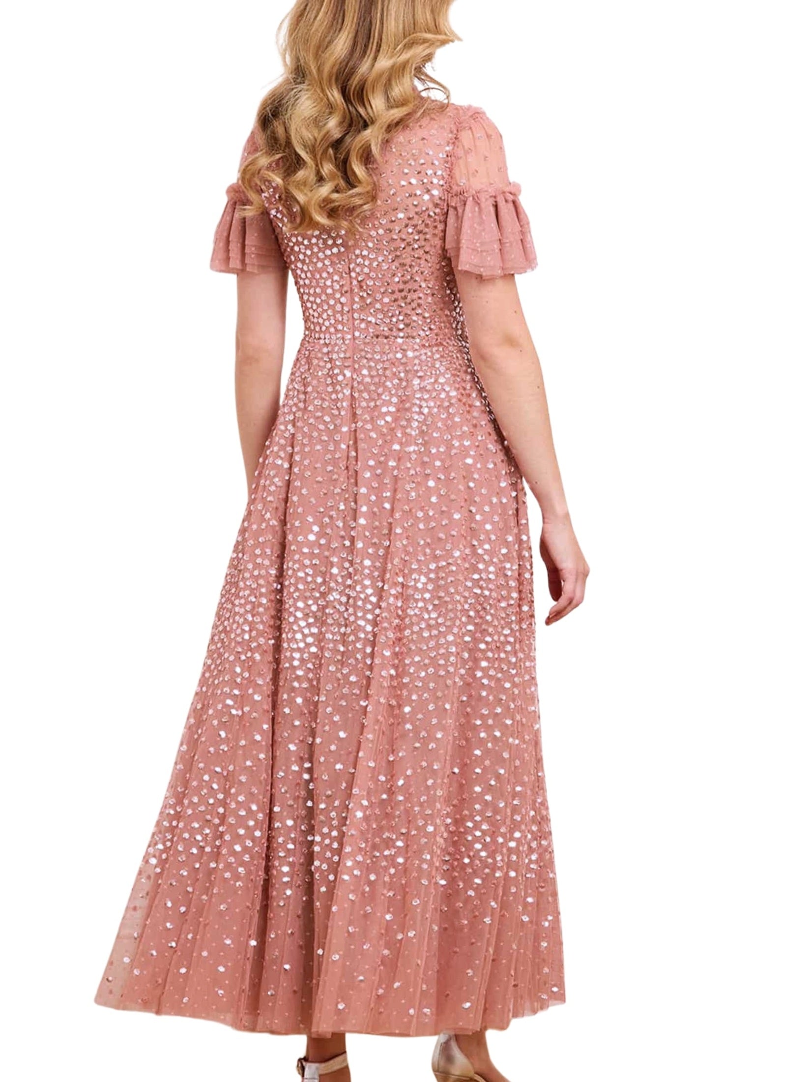 Scatter dot round neck short sleeve ankle gown