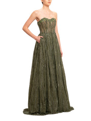 Bead embroidered sweetheart neck gown