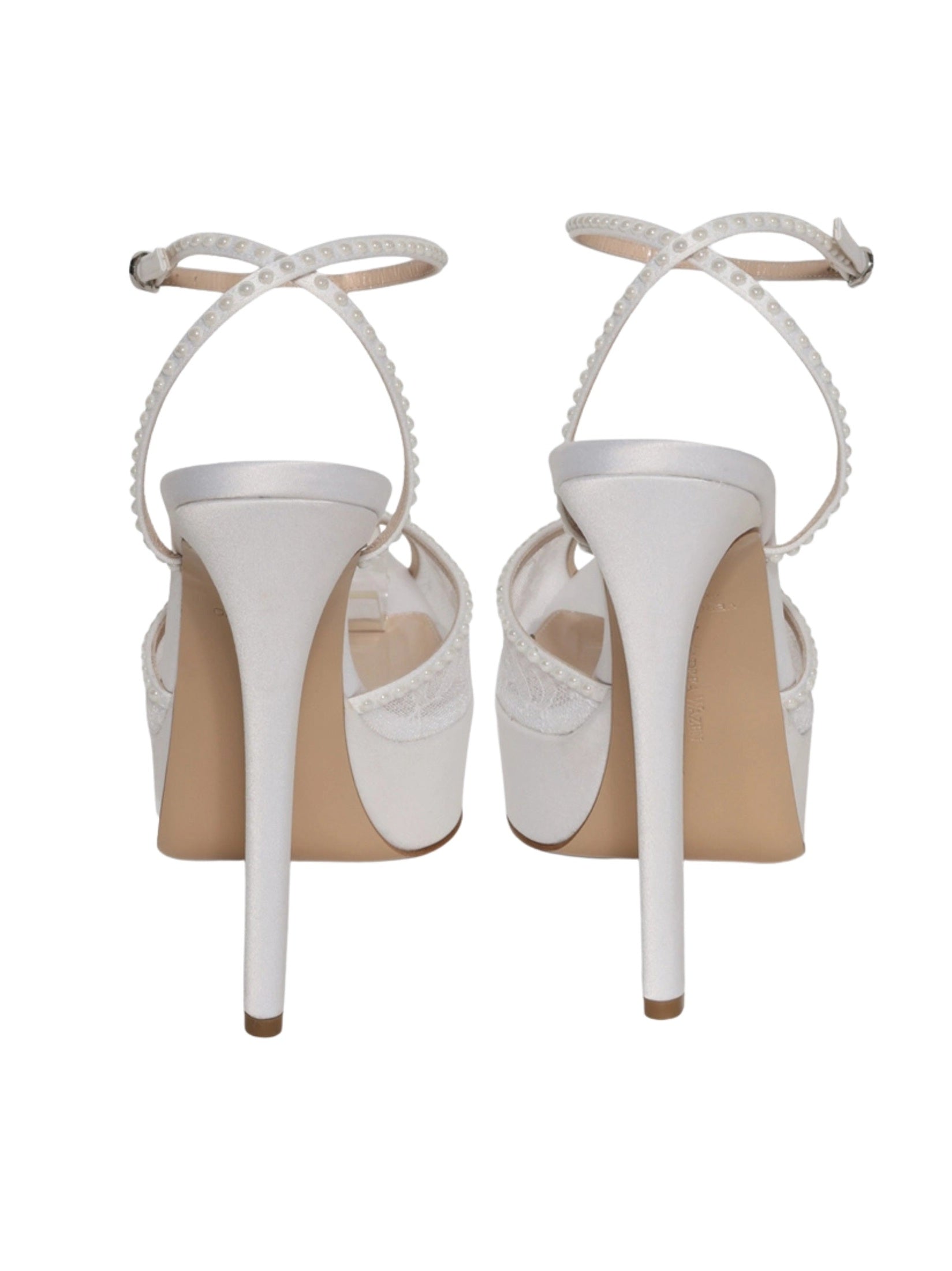 Katy platform 140 white lace pearl