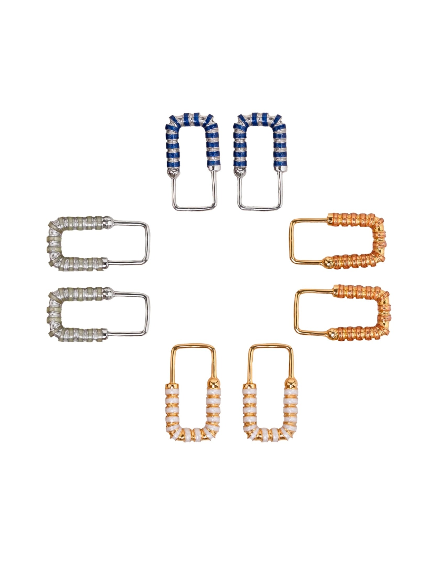 Nail lock earrings in sterling silver & 18k gold vermeil and white enamel