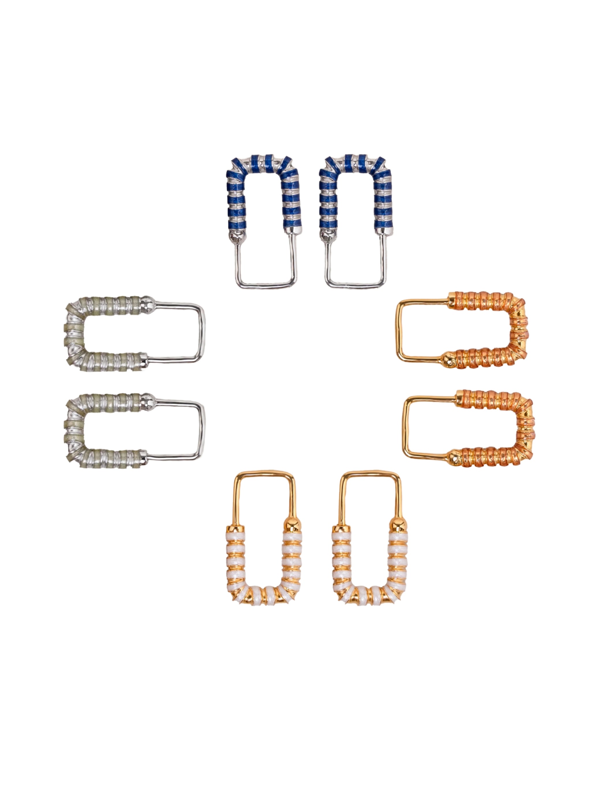 Nail lock earrings in sterling silver & 18k gold vermeil and white enamel