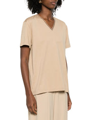 Cotton jersey v neck t-shirt tulle and filo diamante detail