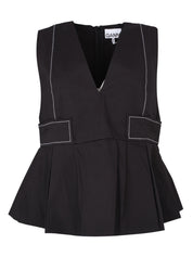 Stretch cotton v-neck pocket blouse