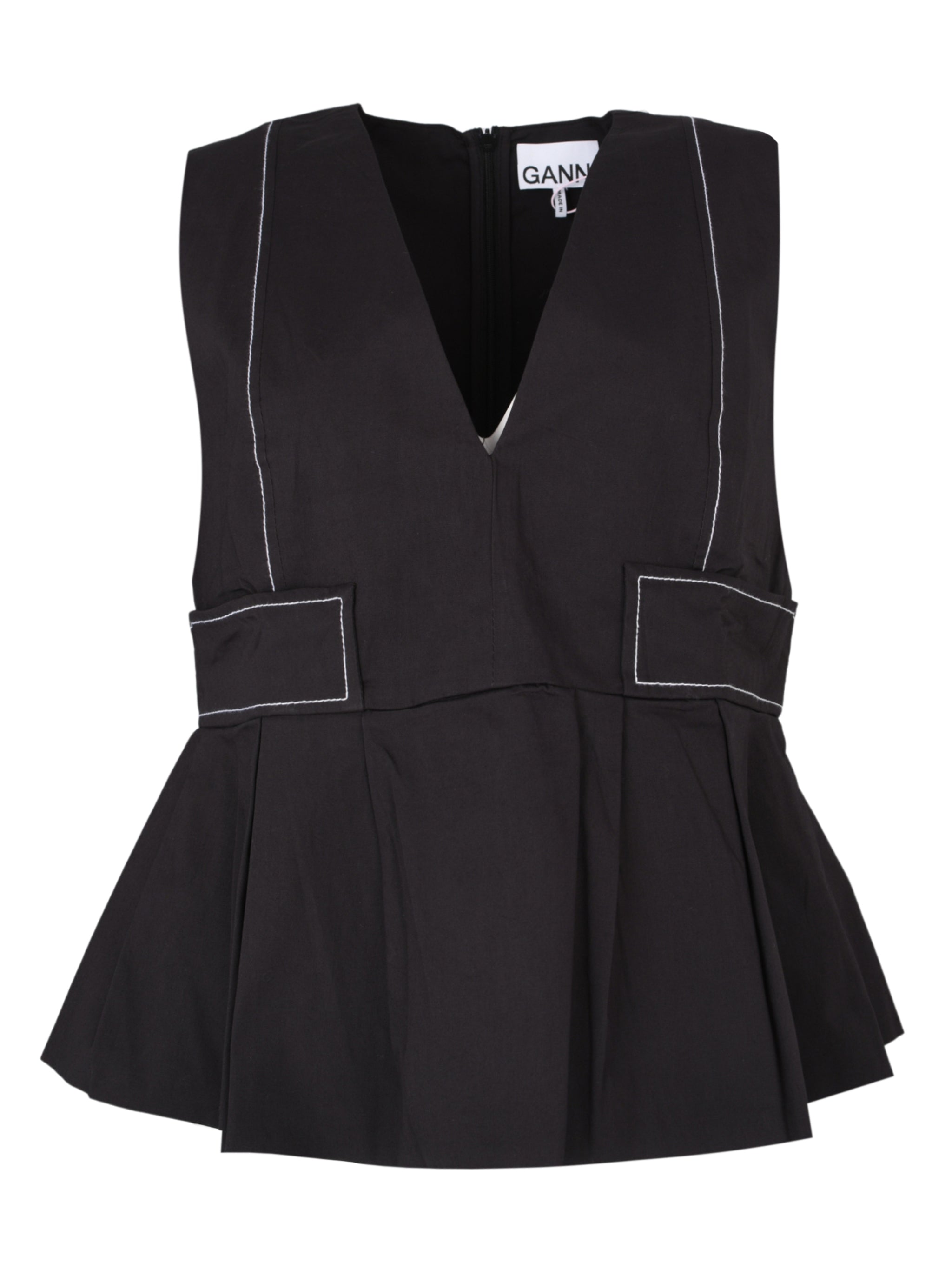 Stretch cotton v-neck pocket blouse