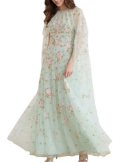 Rose bloom cape gown