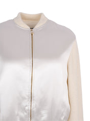 Satin padded bomber with knit sleeve