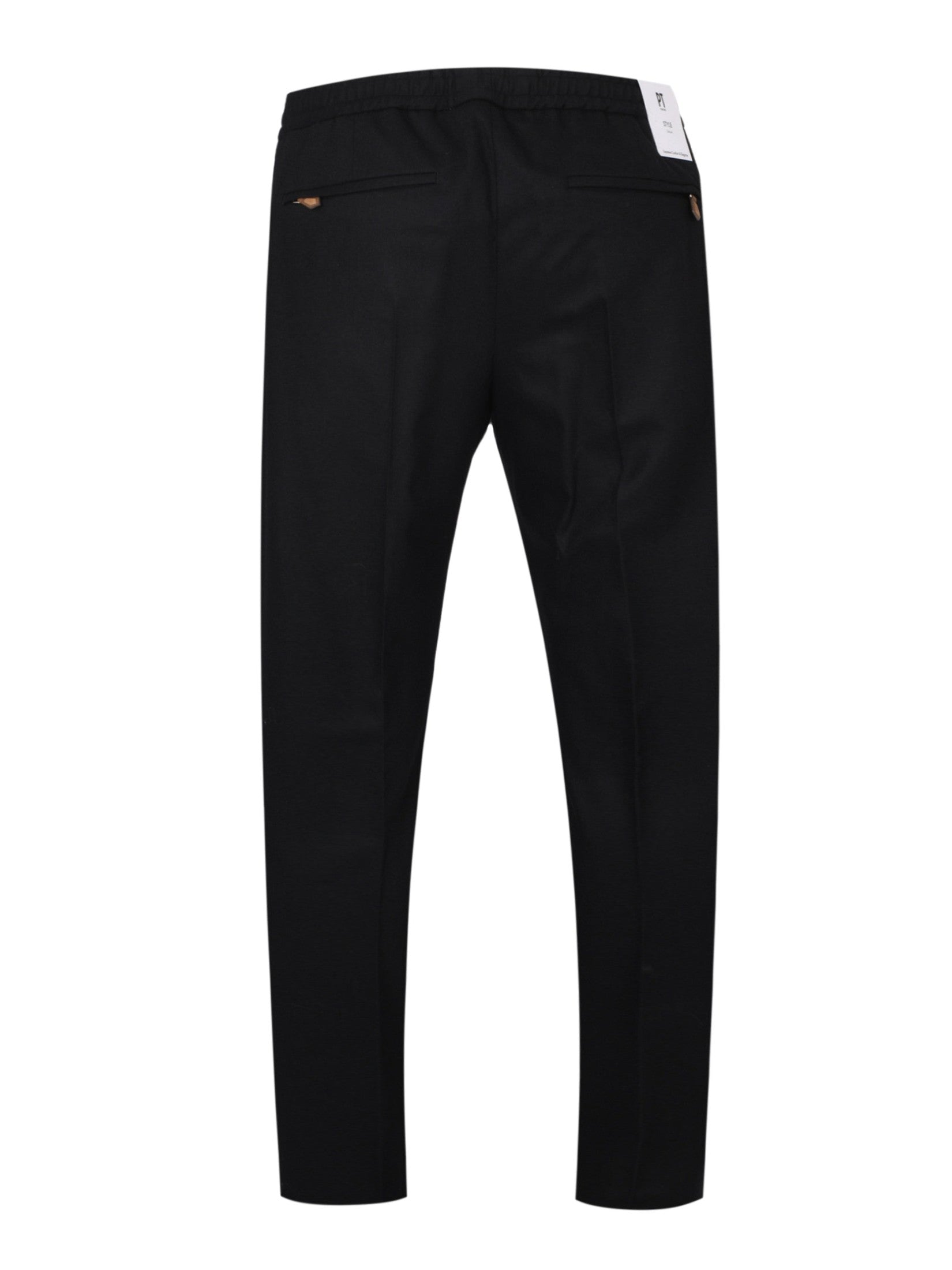 Pantalone soft 1 pleats diagonal pkts zipped back pkts leather det elastic w.band ext drawstr finis b.