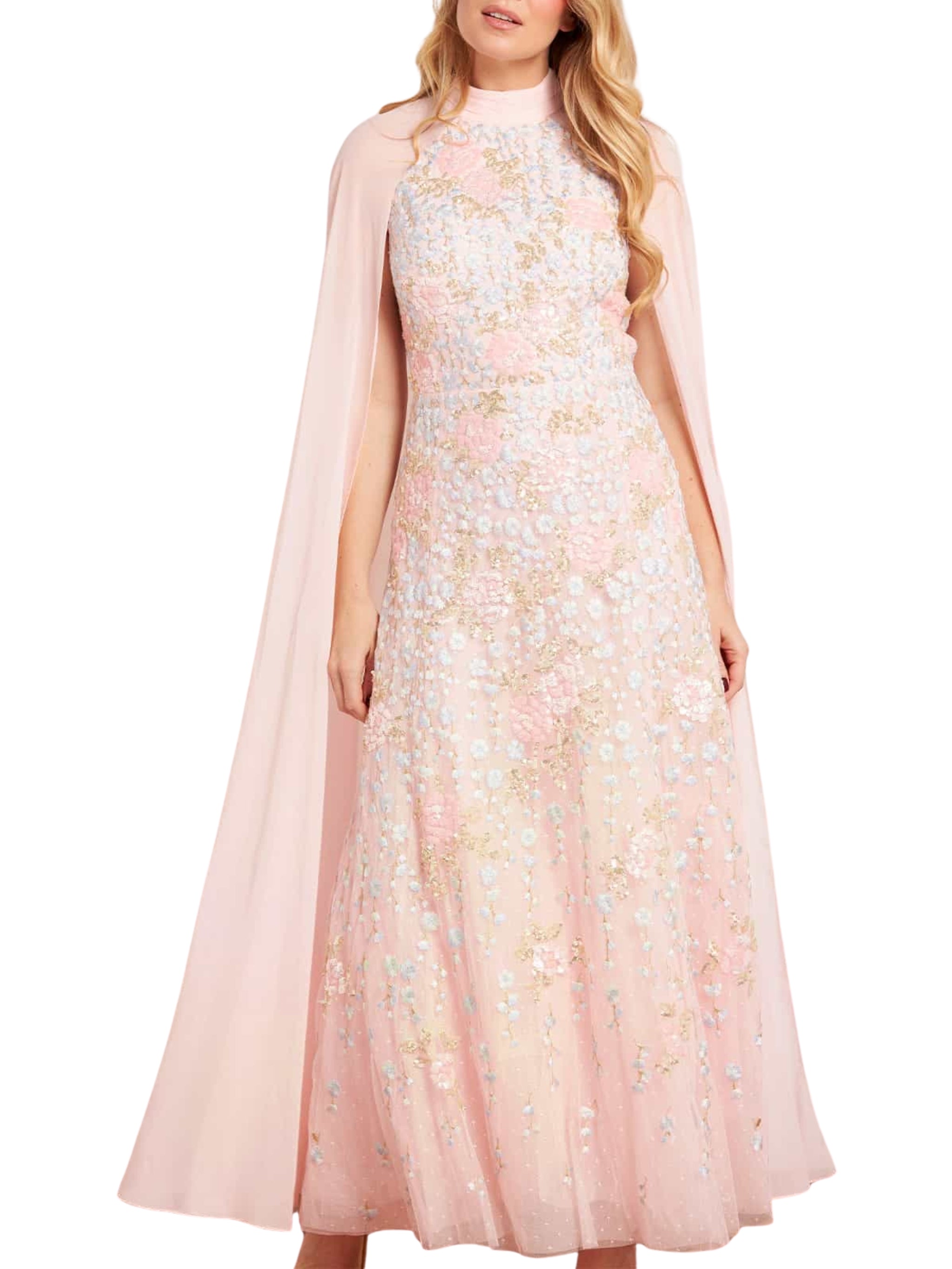 Cressida floral cape ankle gown