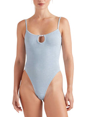 Mia beaded swim - m metallic crinkle metallic ice blue