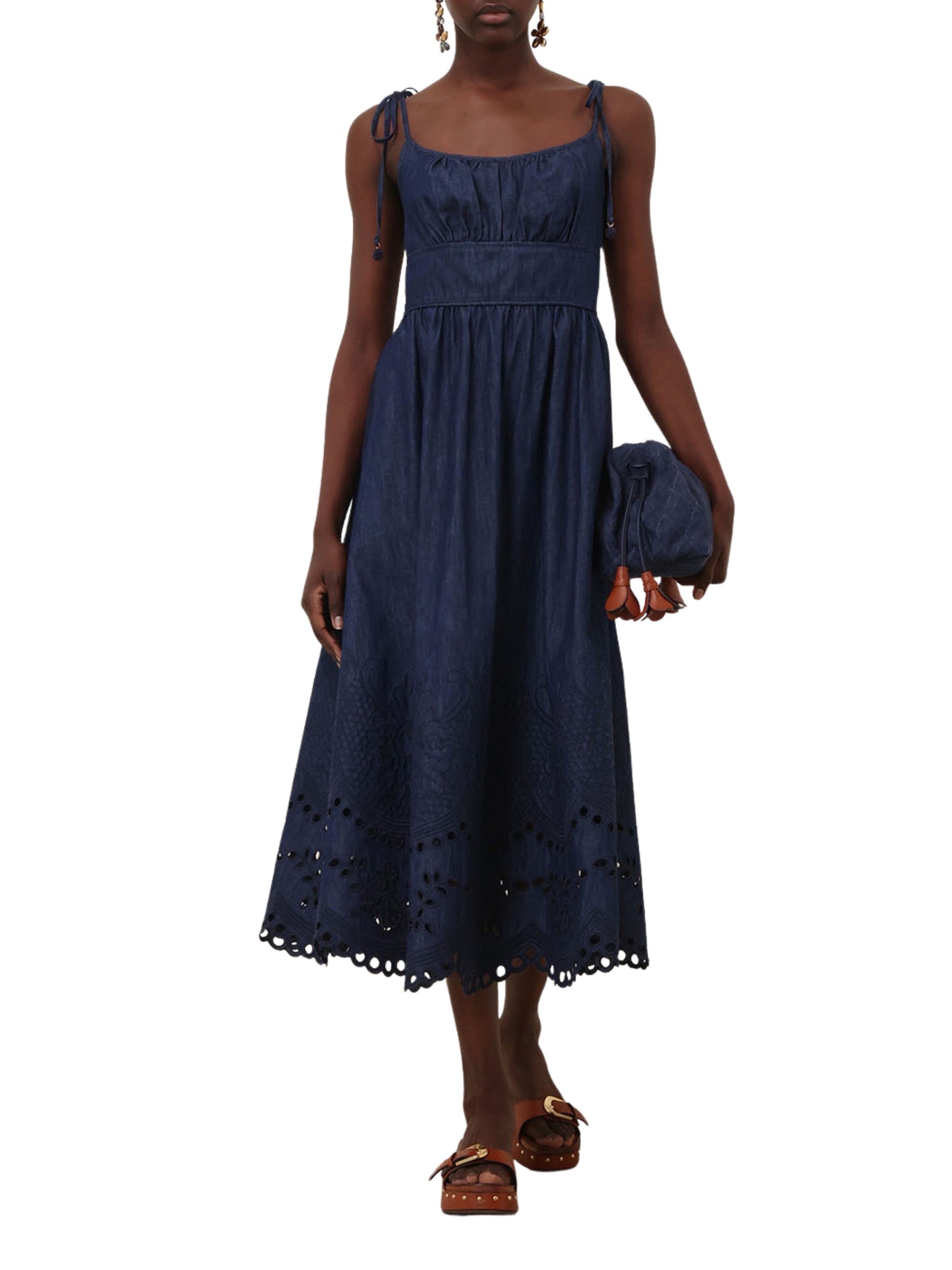 Mahon broderie denim midi