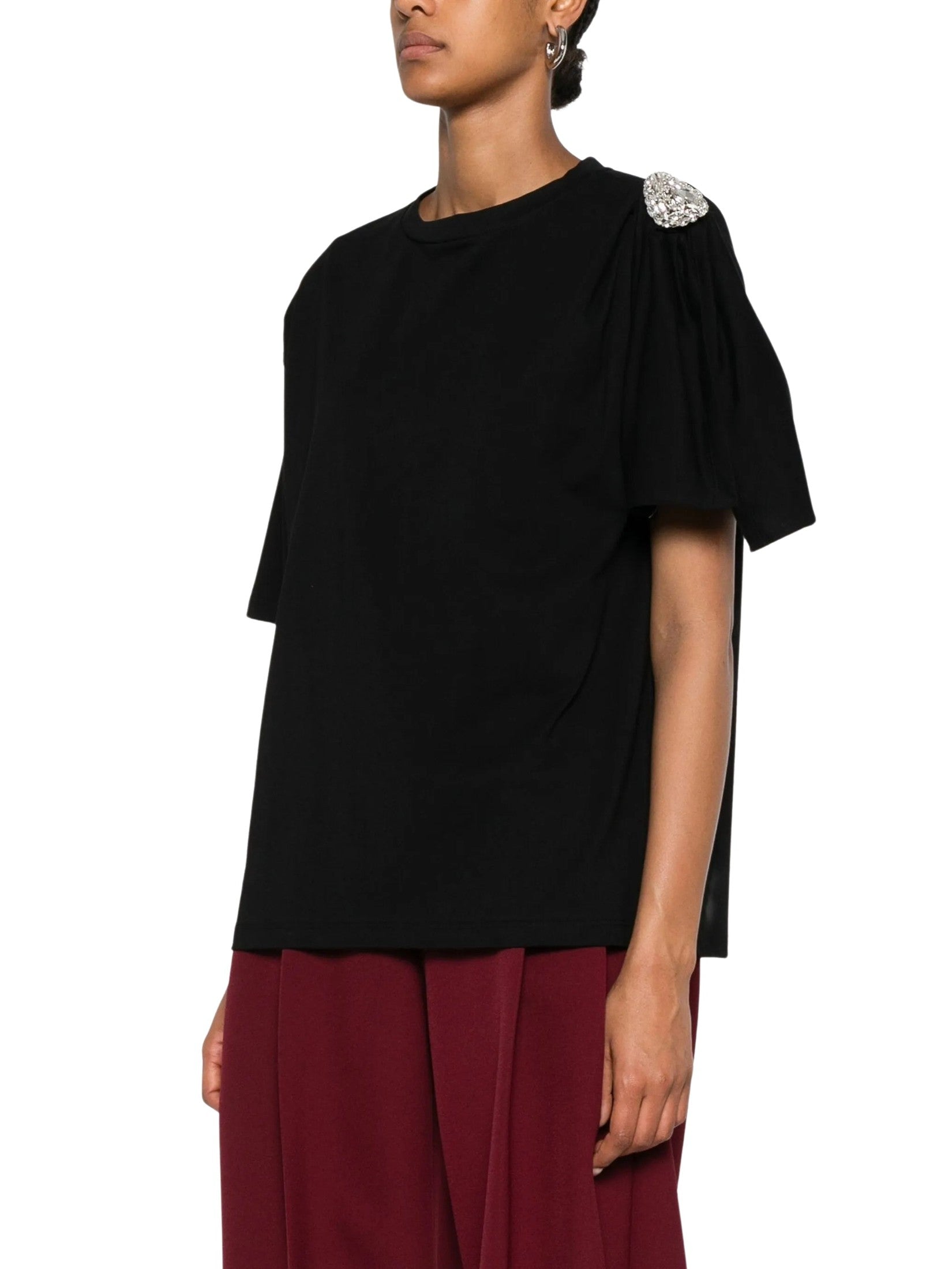 Crystal cluster asymmetrical short sleeve t-shirt