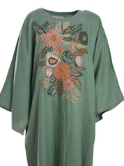 BLUE KAFTAN WITH FLOWER EMB