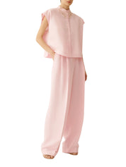 Sleeveless shirt in petal pink poplin