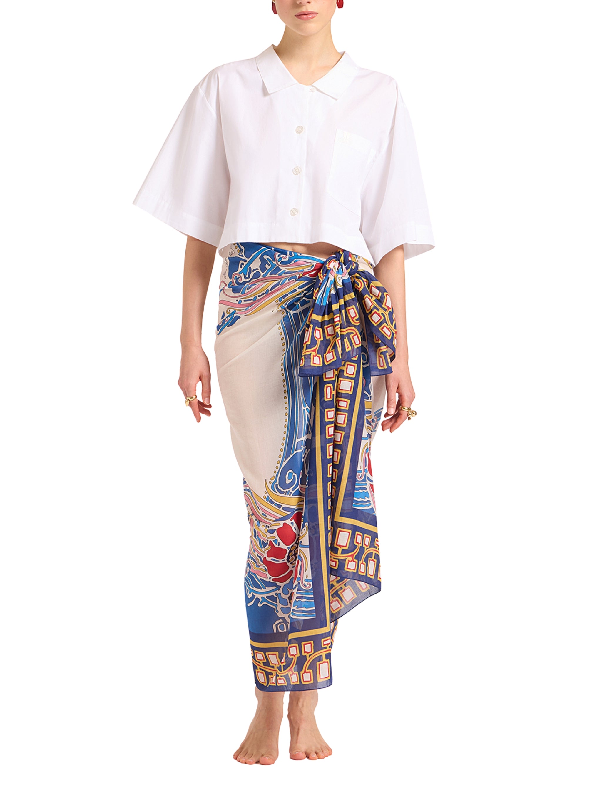 Pareo Lemuria Placée Blue In Cotton Voile (140X140)