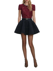 BURGUNDY LACE CRYSTAL TRIM TOP