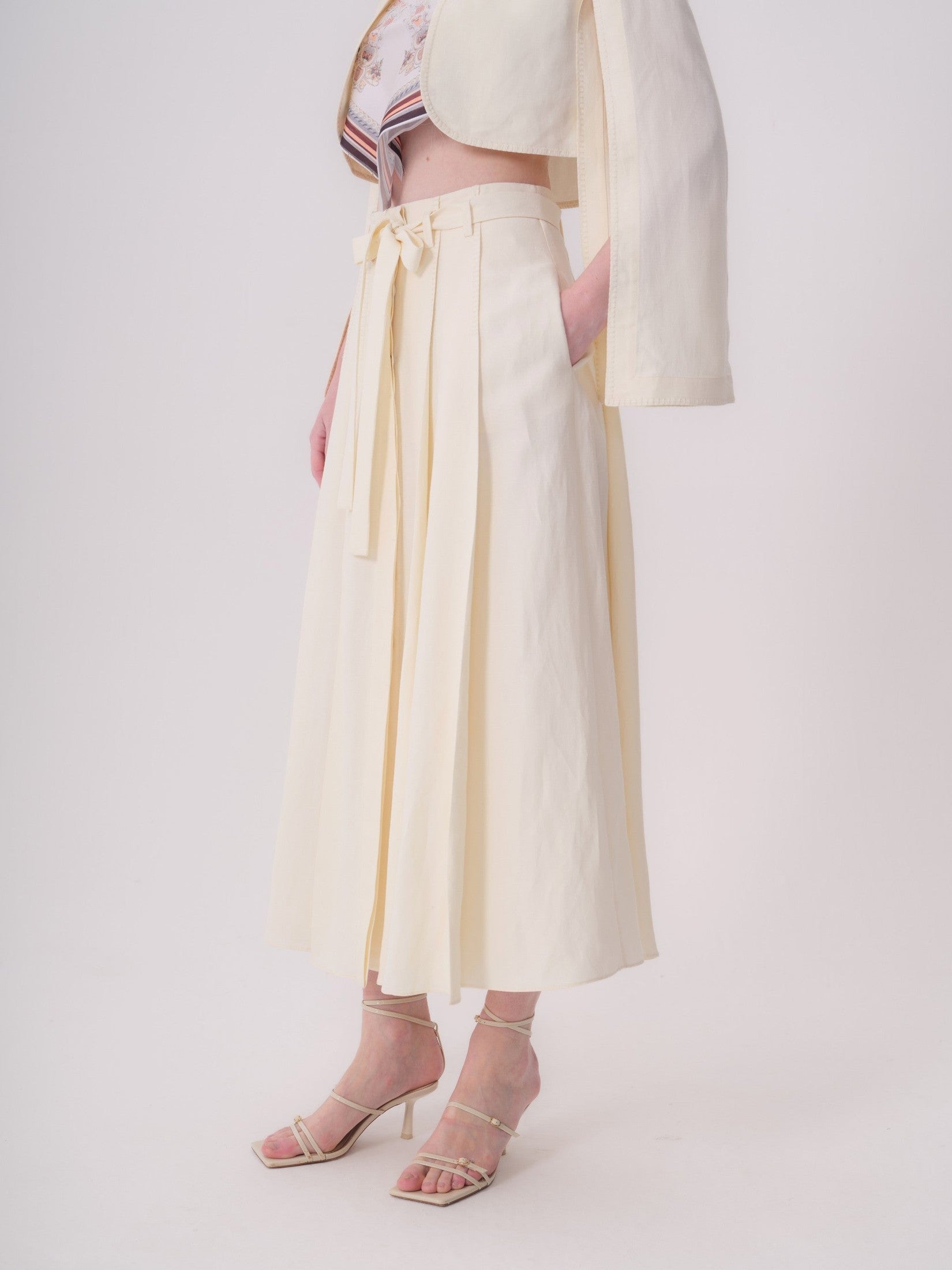Midi Skirt with Decorative Stitching and Waistband Detail