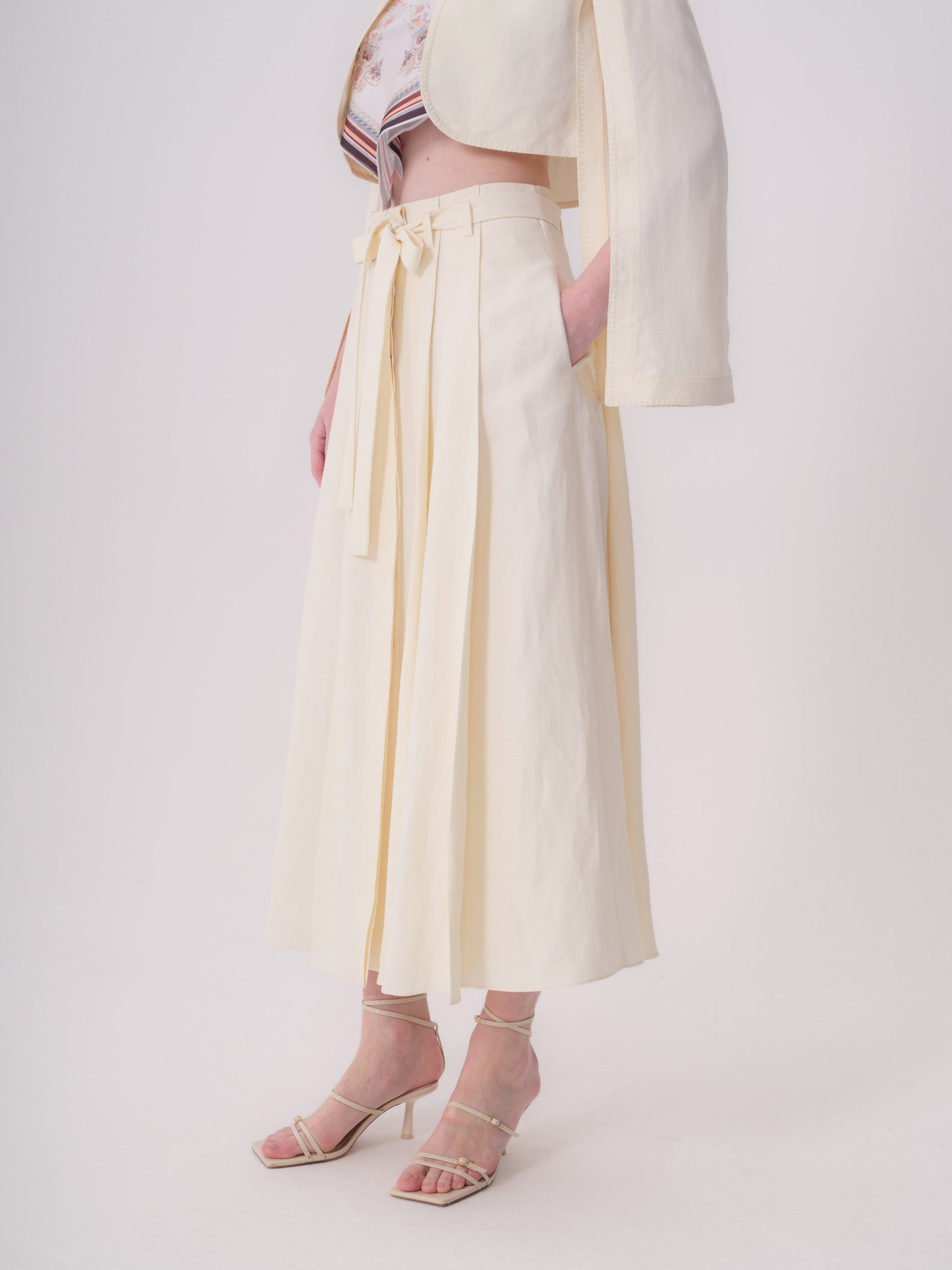 Midi Skirt with Decorative Stitching and Waistband Detail