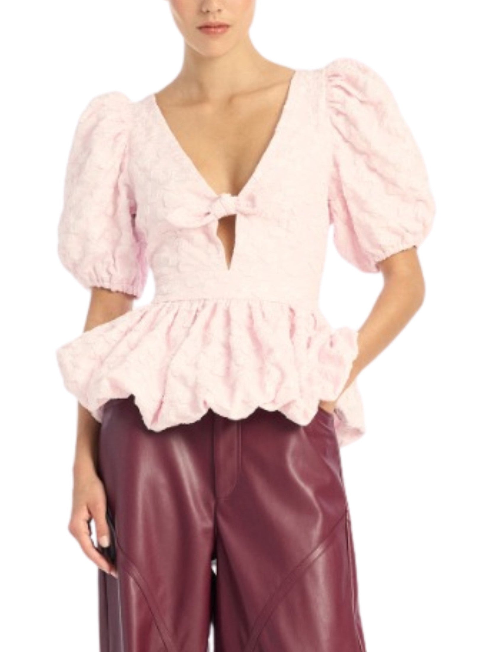 Jacquard puff sleeve top